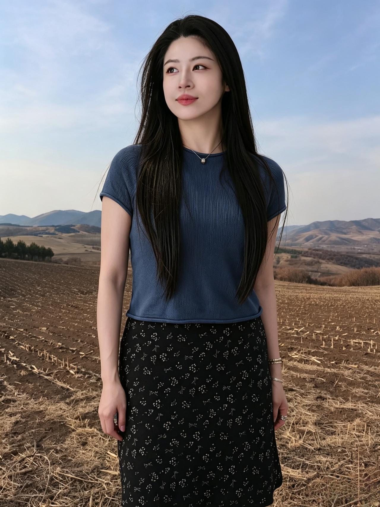 野旷天光净，风柔鬓发垂。青山凝秀色，一笑动芳菲。