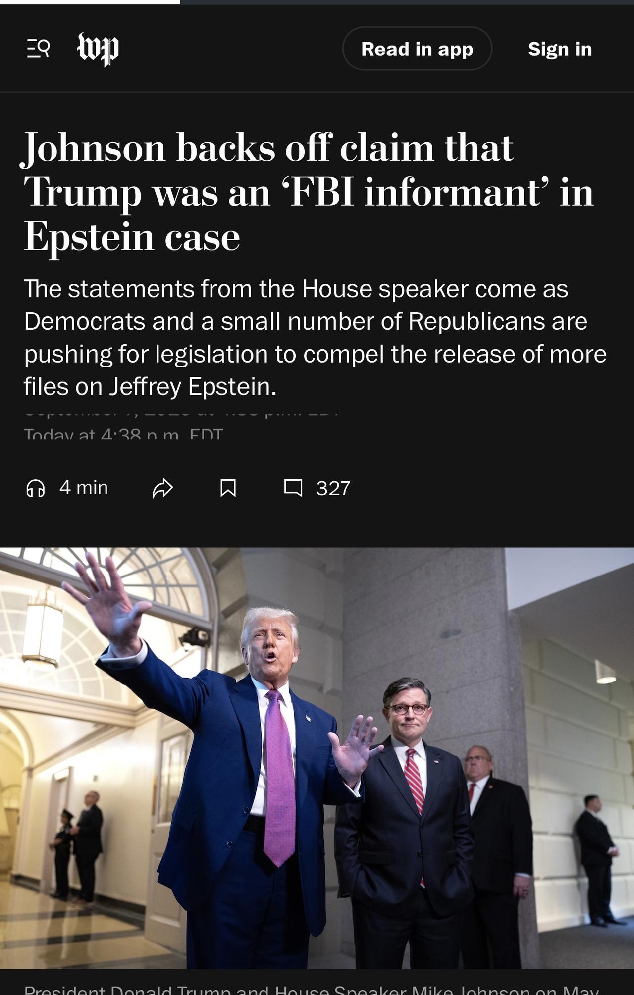 出尔反尔美国众议院议长迈克·约翰逊（路易斯安那州共和党人）撤回了特朗普总统是性