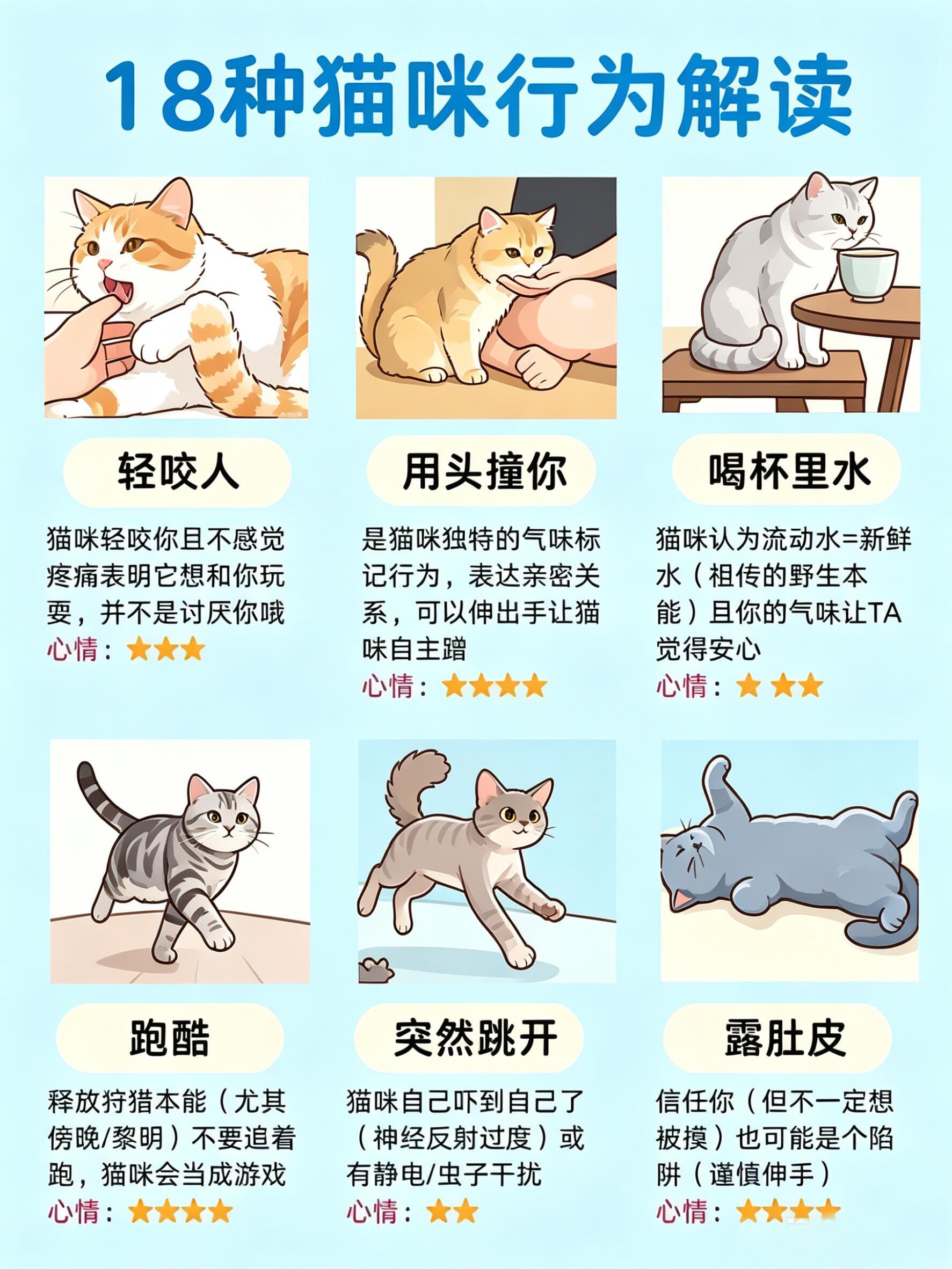 18种猫咪行为解读。你家小喵今天开心么？小猫不同的姿态代表了不同的心情指数，你家
