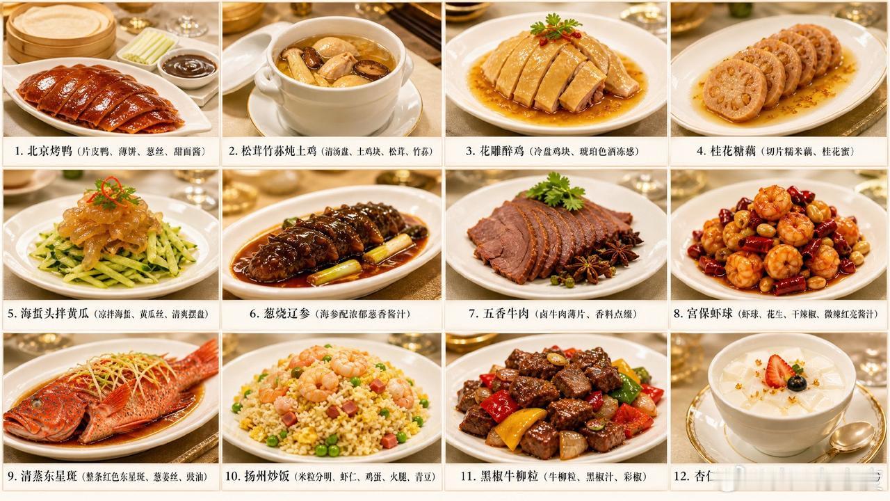 这个国宴大餐好像也是一些常见的菜肴啊。接下来，应该有些店铺会推出同款的国宴菜套