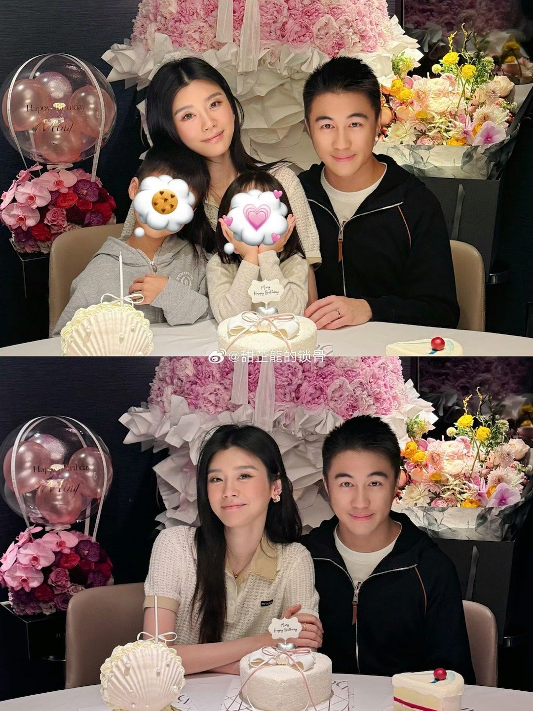 奚梦瑶37岁状态奚梦瑶37岁生日，何猷君携儿女精心布置粉色花海庆生，一家四口同框