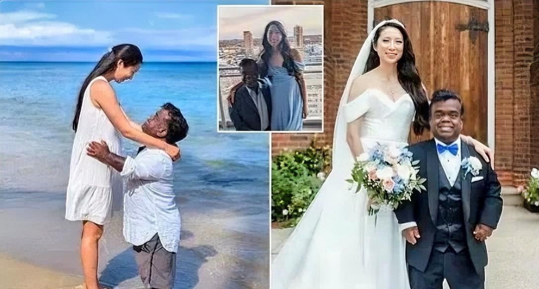 #高看华裔#身高163厘米华裔女子嫁给身高122厘米黑人男友，两人间的最萌身高