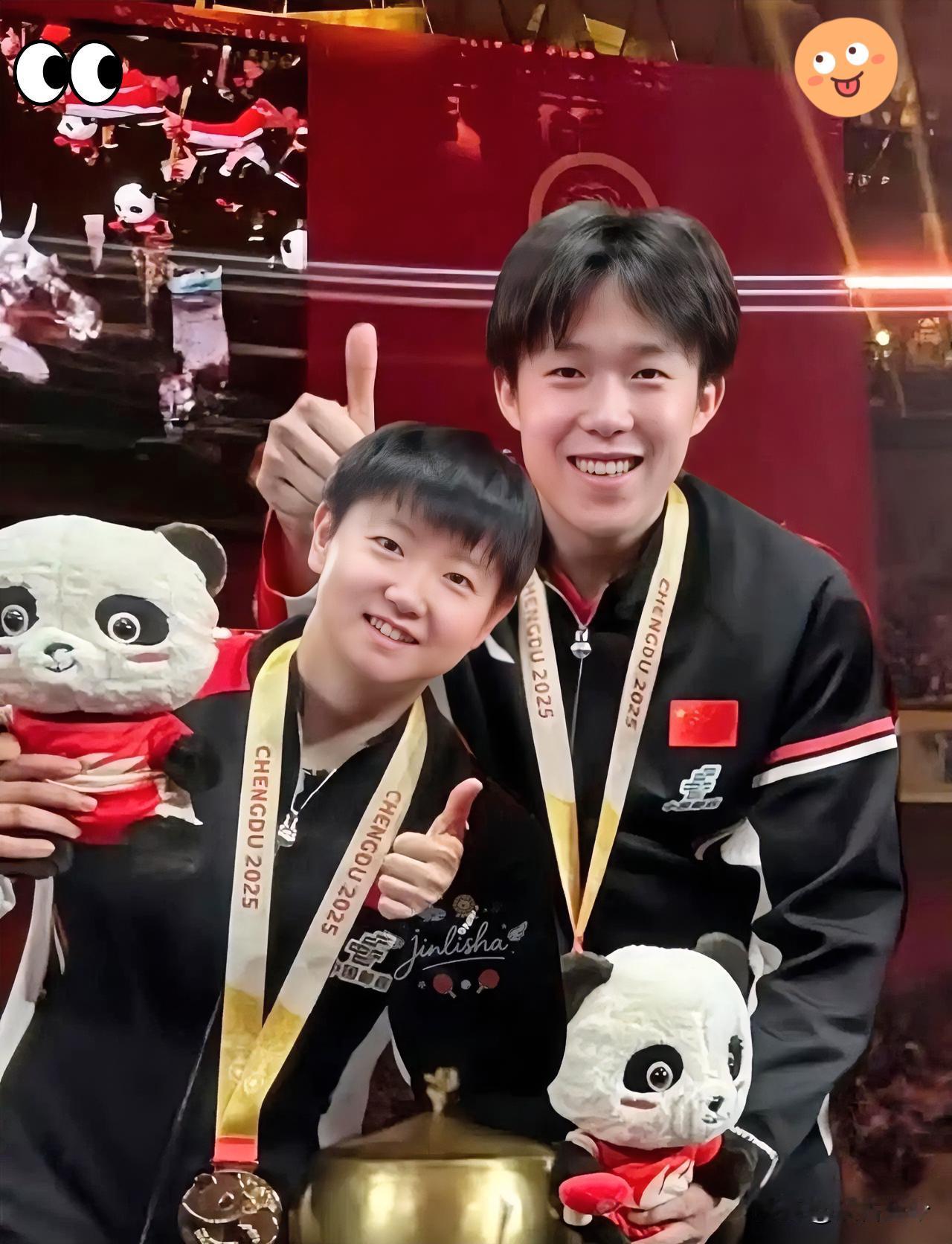 好喜欢哦💕看这俩笑得多甜！成都大运会国乒混双冠军组合孙颖莎