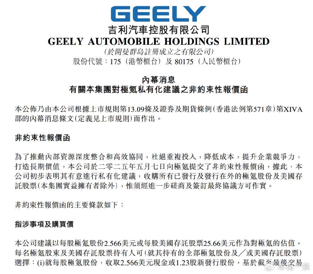 吉利汽车对极氪提出私有化邀约: 战略整合与新能源布局的关键一步