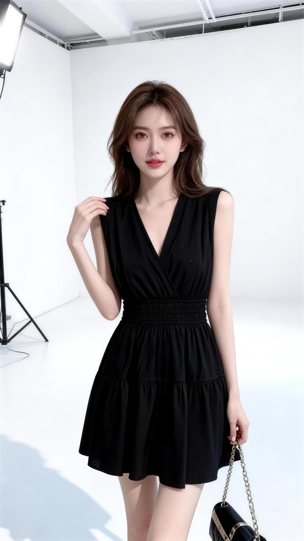 小辣妹穿搭黑色蝴蝶结连体裙小黑裙谁穿谁好看