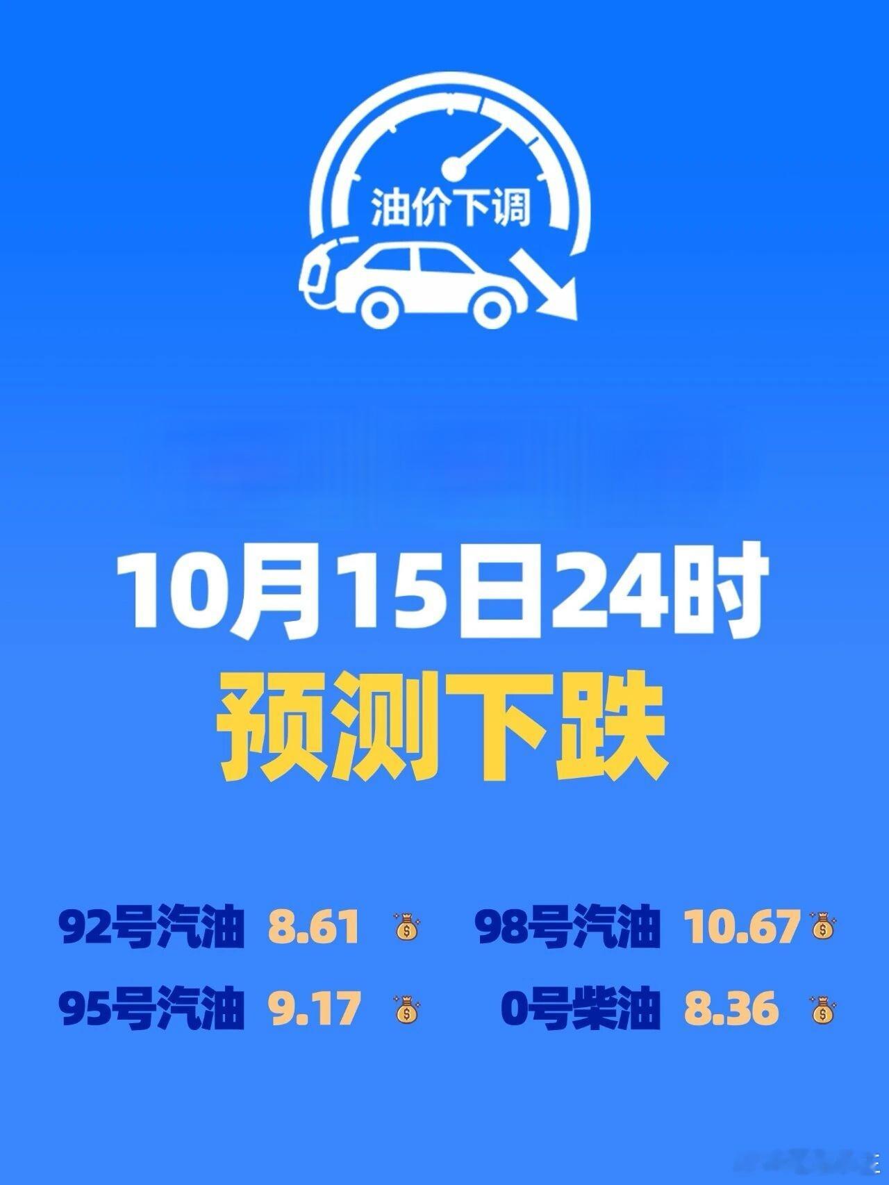 10月15日油价下调｜加满省9块，领券更优惠油价终于传来一个好消息！🗓10月1