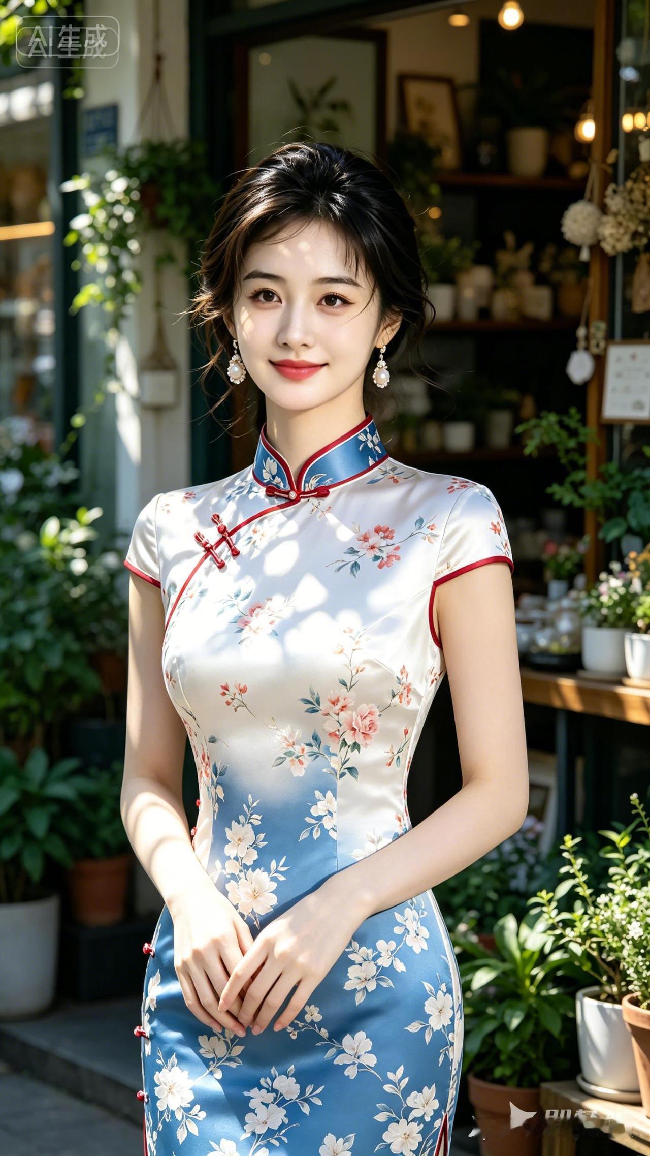 这姑娘穿着旗袍真好看，祝幸福快乐每一天！