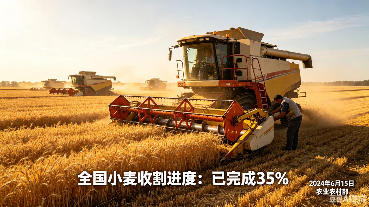 全国夏粮小麦收割过半各地抢抓农时推进丰收采收6月5日，农业农村部发布最新