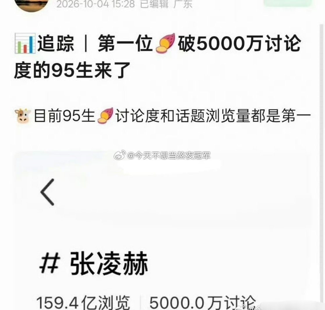 张凌赫🍠讨论量破5000w，浏览量马上破160e，都是95生第一🐮今年在几个