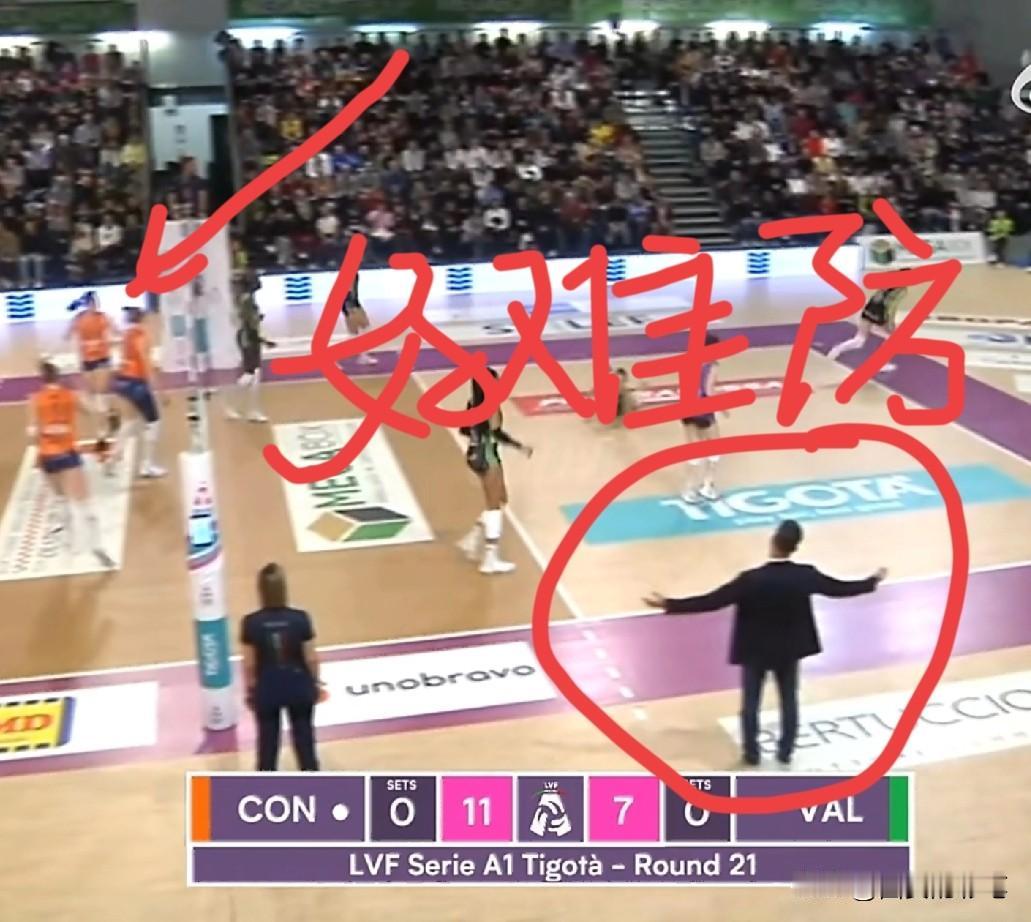 笑晕了[呲牙笑]，瓦莱福利亚女排教练“投降”了面对朱婷的接连暴扣，他先是无奈地摊