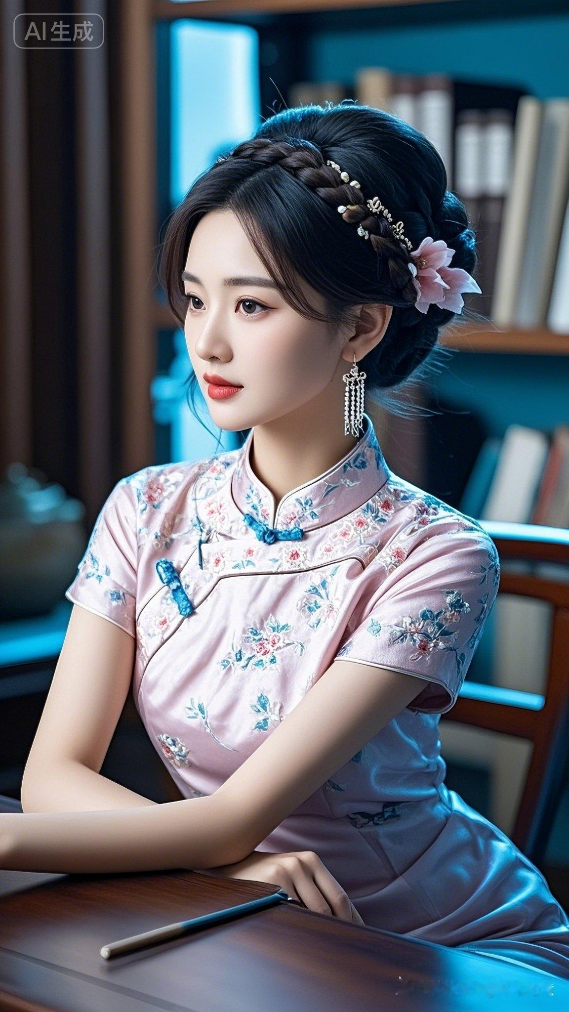 复古旗袍，优雅气质，书香气息，尽显东方韵味。