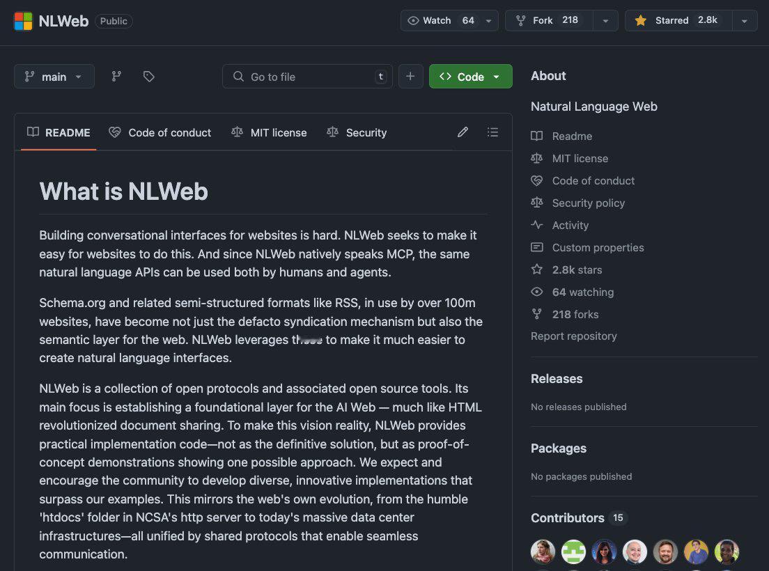 微软发布NLWebNLWeb使用MCP以标准化的方式简化与网站的交互。