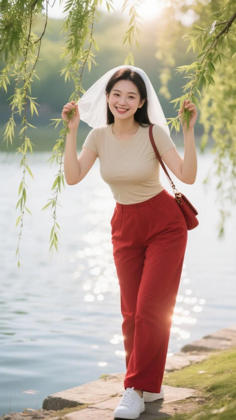 绿柳拂面，笑语盈盈。