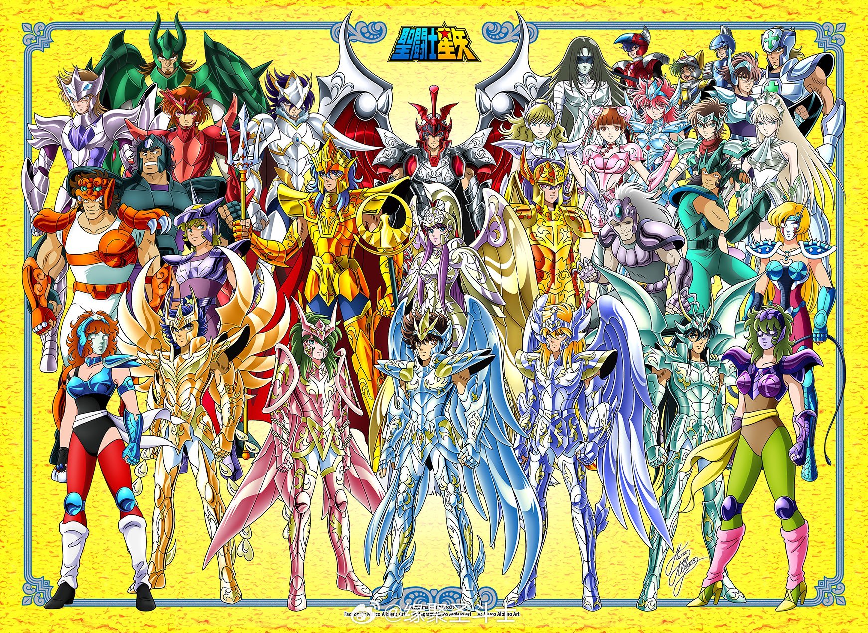 圣斗士星矢动画杀青大合影！图上也是几年来的动画作品人物欧米伽黄金魂少女翔那么你