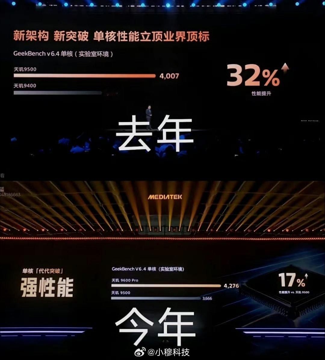 有网友发现天玑9600Pro的跑分对比的天玑9500居然去年和今年不一样，差距还挺大，这是什么情况？