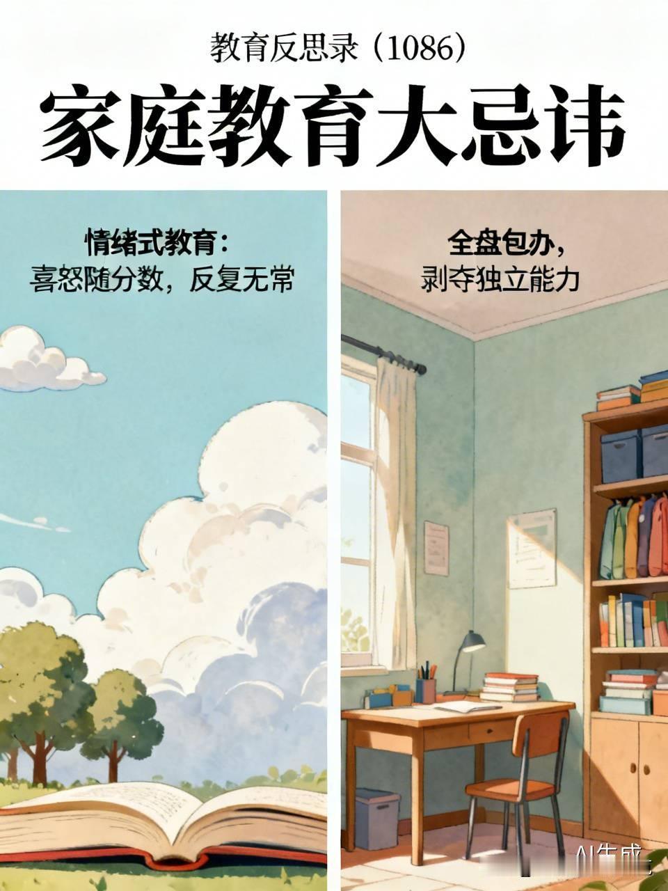 教育反思录（1086）家庭教育大忌讳，你知道吗？一、情绪式教育：喜怒随分数，