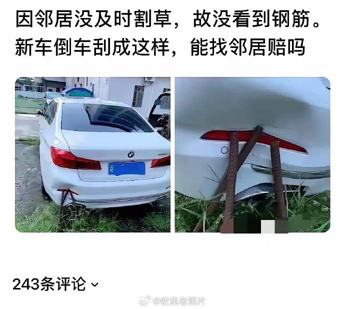 因邻居没及时割草，导致新车刮蹭。这种情况能找邻居索赔吗？赔你个大头鬼！你自己