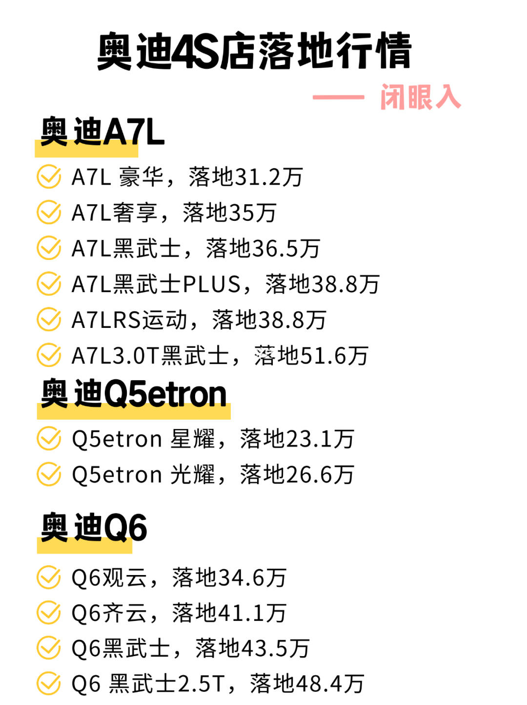 五月上汽奥迪落地价更新啦💥速看‼️