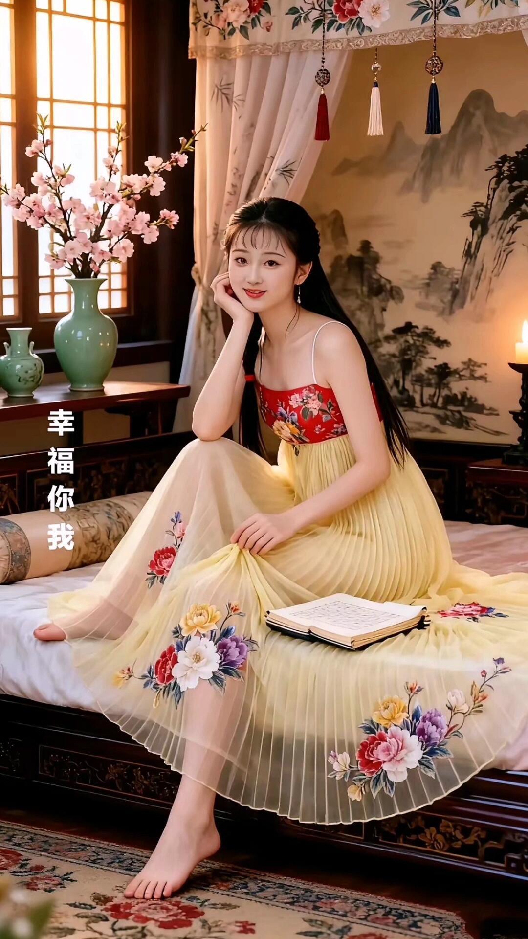 古风少女，静坐书旁，幸福你我