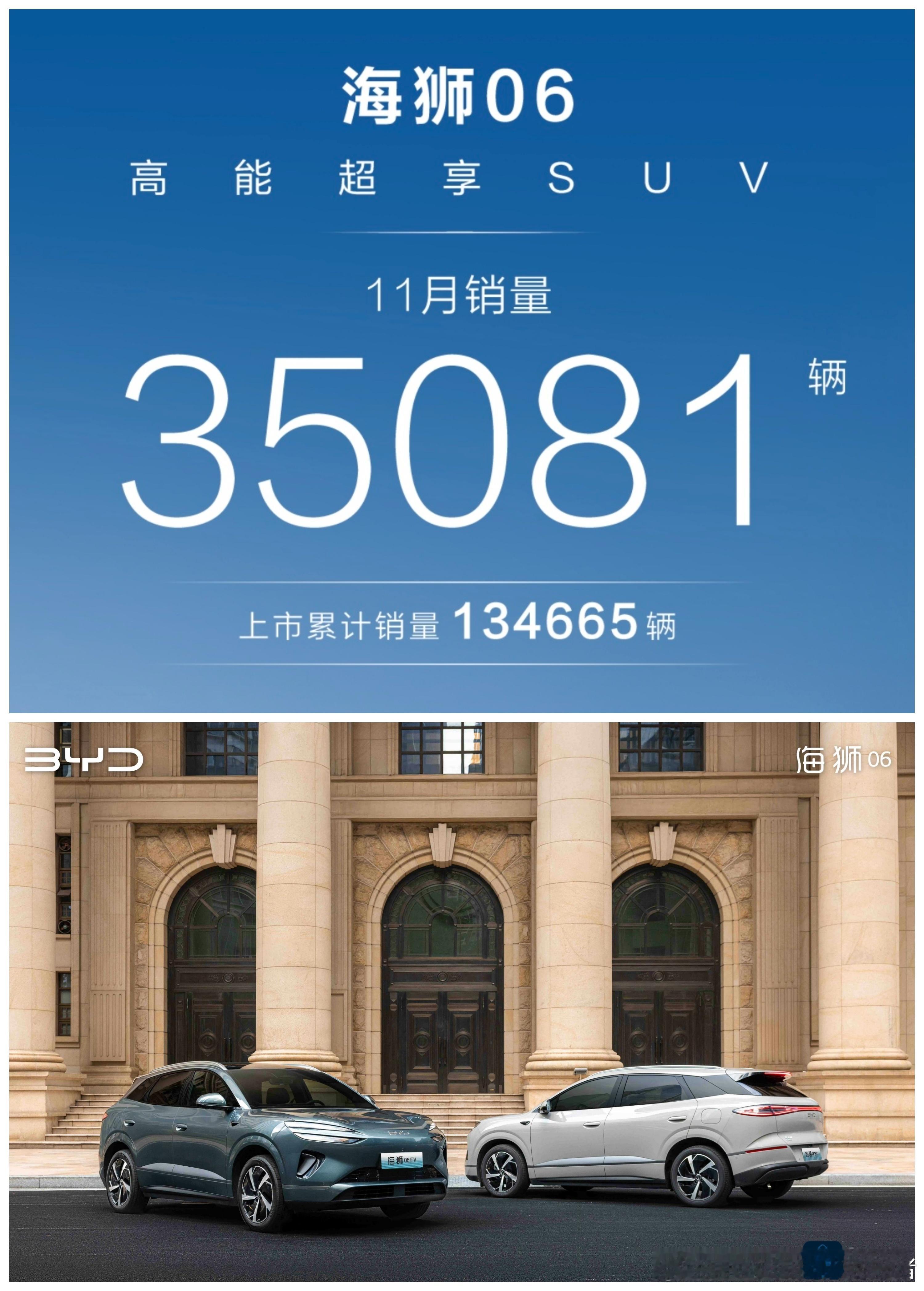 在11月，比亚迪海狮06销量35081辆，今年7月上市到现在已经卖了134665