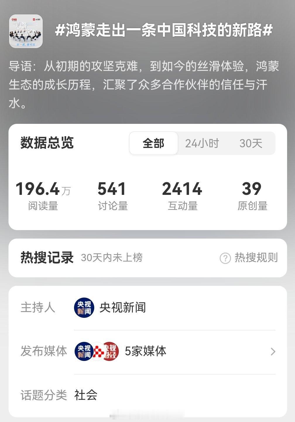 这个话题是央视新闻主持的，接下来央视还搞鸿蒙盛典，Mate80据说也有央视直播。