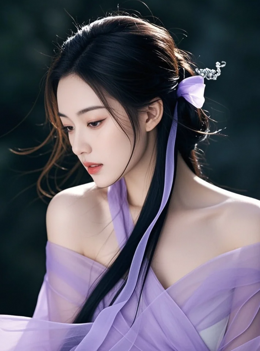紫色裙装下的她，自带神秘气质