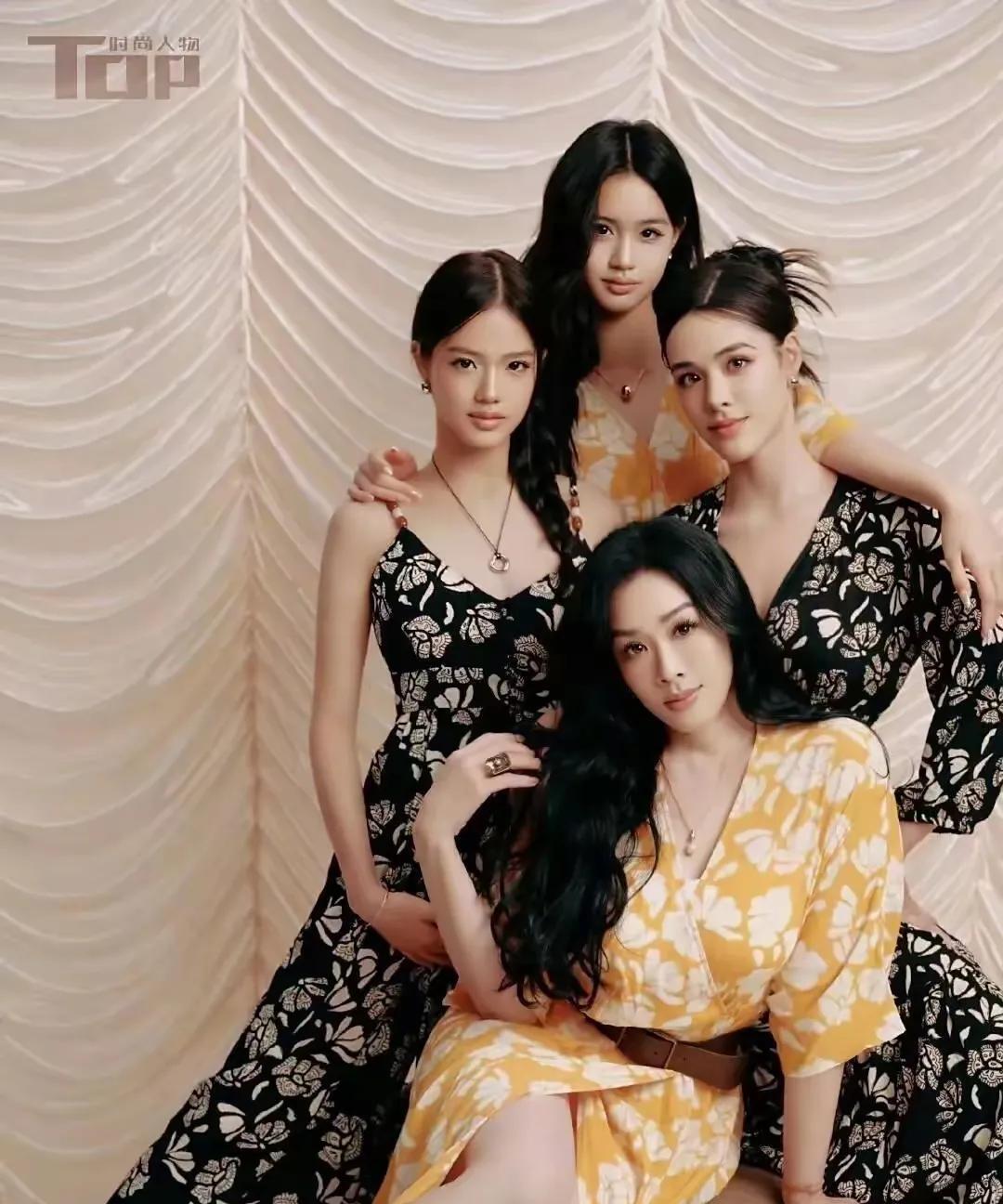 钟丽缇一家四口，三个女儿好洋气，三个女儿的身高凹凸有致，个个貌美如花，钟丽缇好有