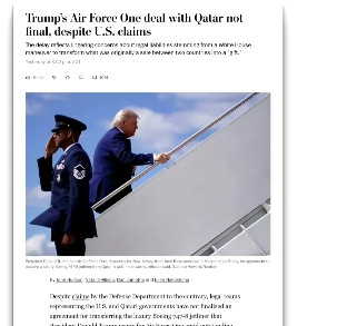 卡塔尔方面要求美国政府澄清：“飞机转让是由特朗普政府发起的”尽管美国国防部声