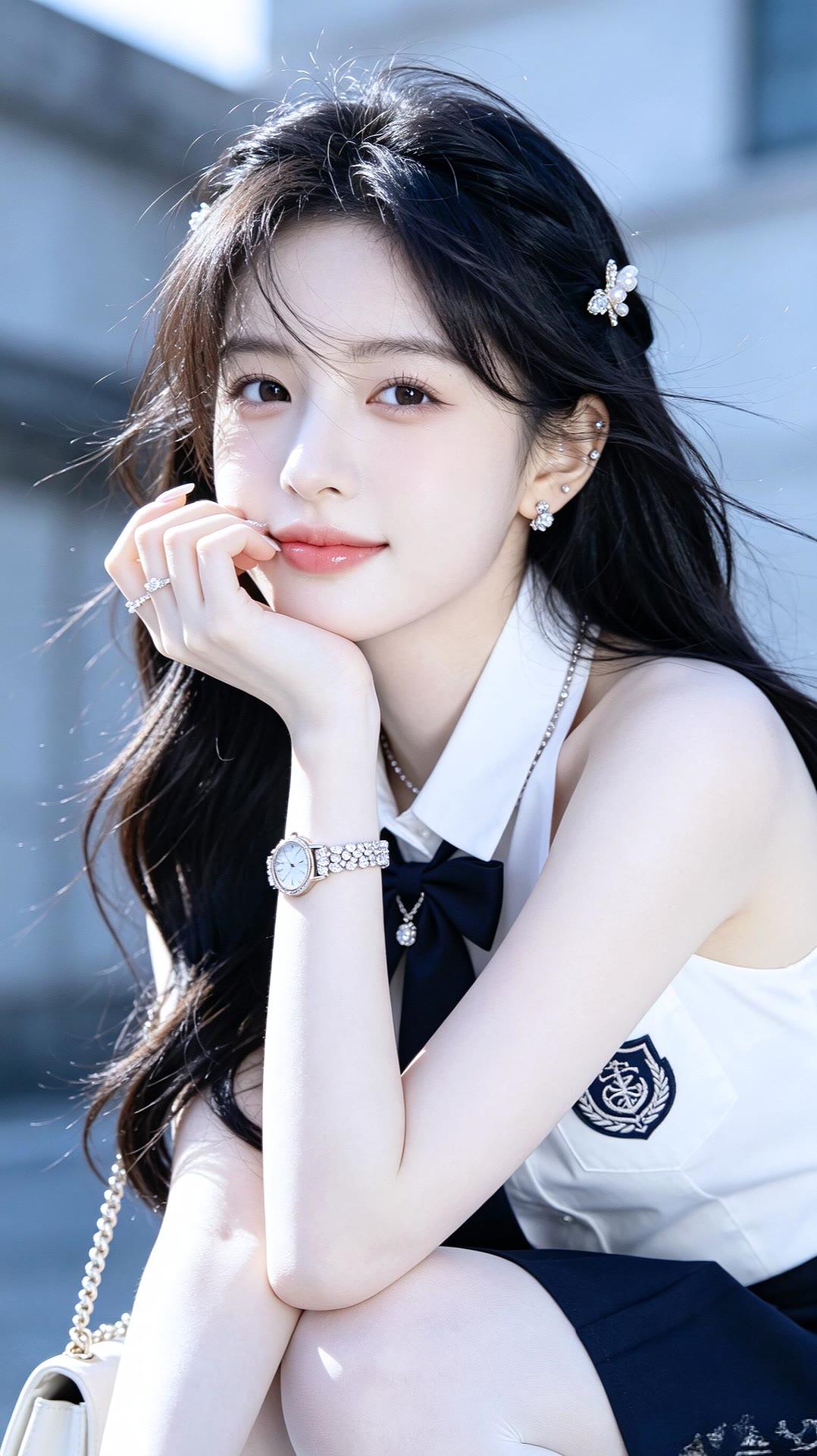 甜美校园风少女，清新自然，青春洋溢！💕📚👸‍🎓
