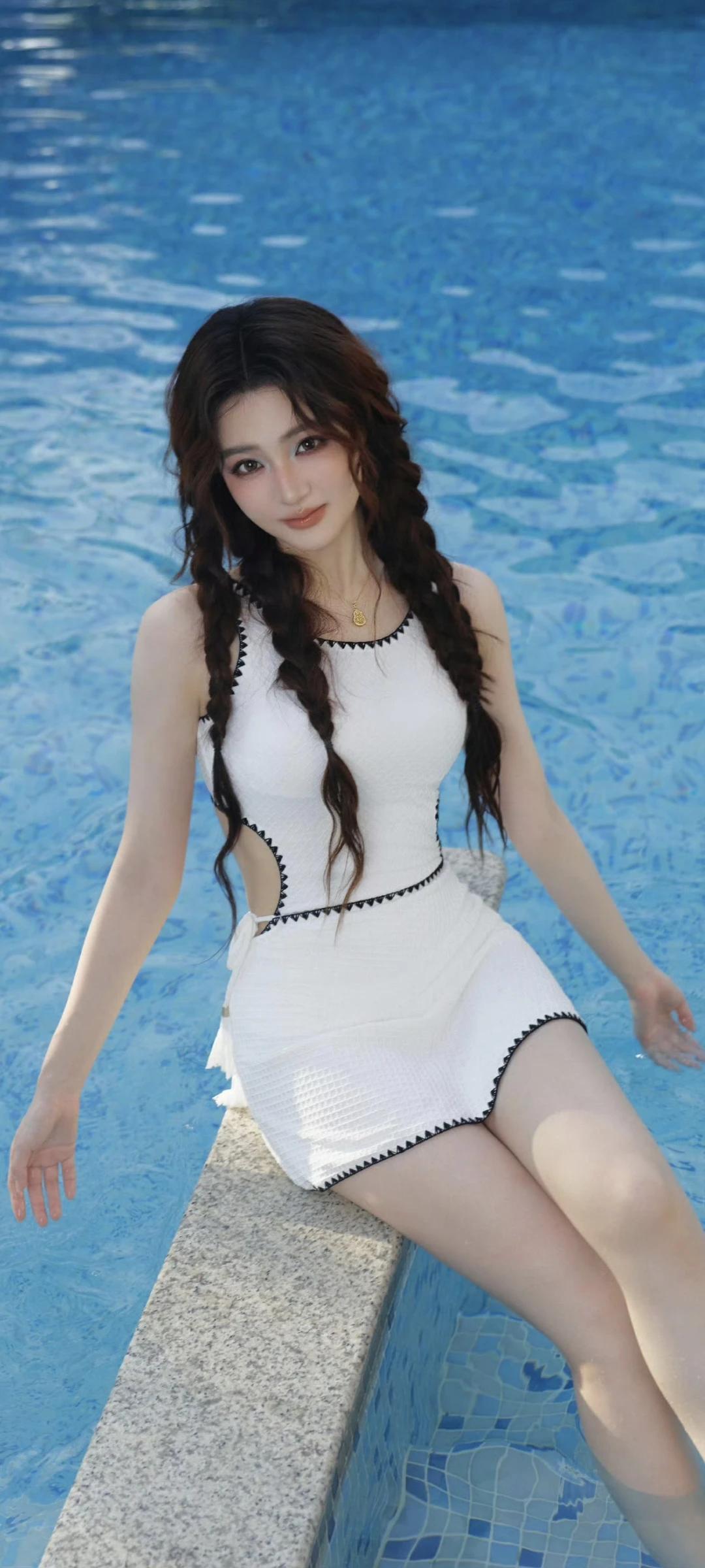 徐璐写真壁纸～海边青柠系少女，把夏日的清新都穿在身上啦～