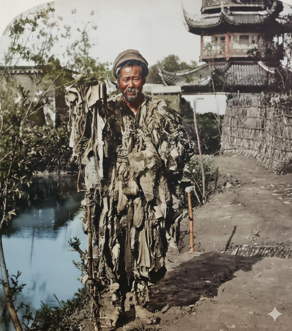 1900年左右，上海龙华寺前，一位被称为“乞丐之王”的丐帮首领。他是晚清上海丐帮