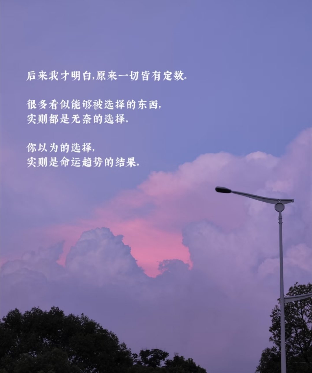 原来一切，皆是定数。愈发觉得一切冥冥之中皆有定数。命运一定会把你推向你该去的