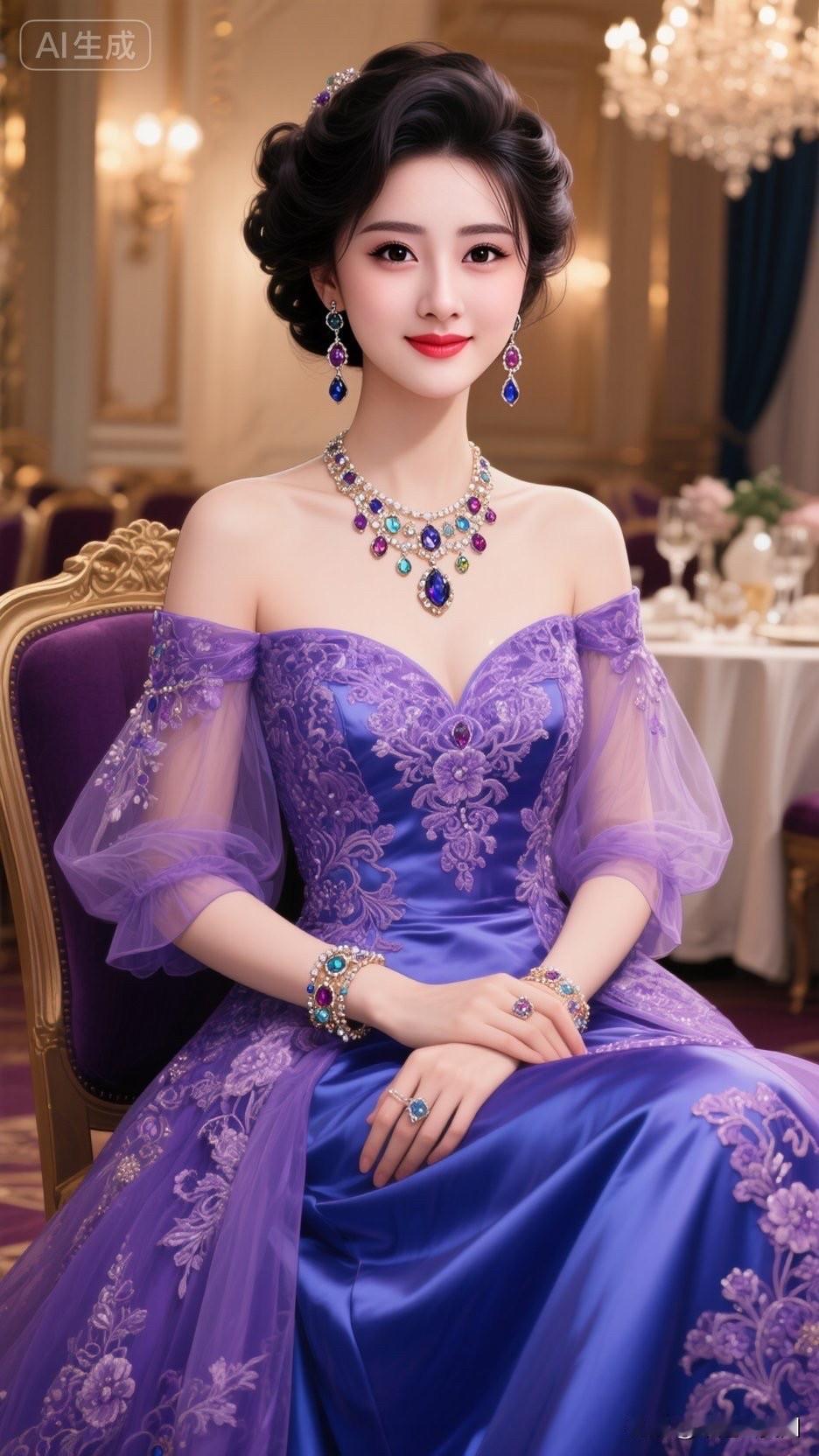 梦幻紫色晚宴礼服，闪耀珠宝配饰，优雅气质满满！💃✨