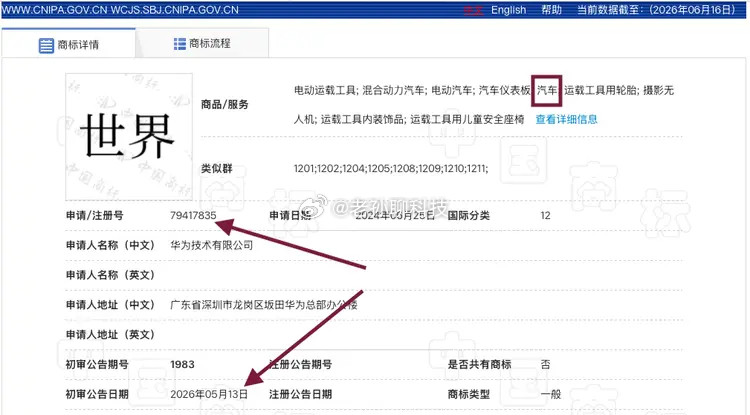 恭喜华为成功注册“天界”、“仙界”商标不过，华为申请“世界”被驳回，目前处于异议