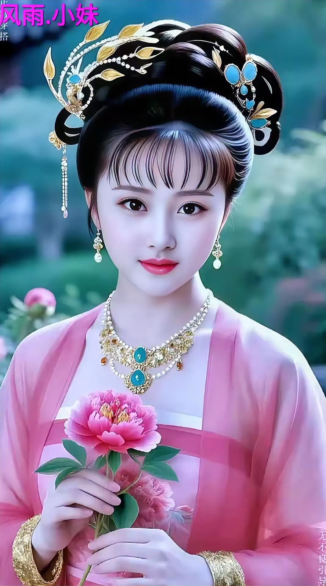 “古风美人，手持牡丹，惊艳时光”🌸💄👗