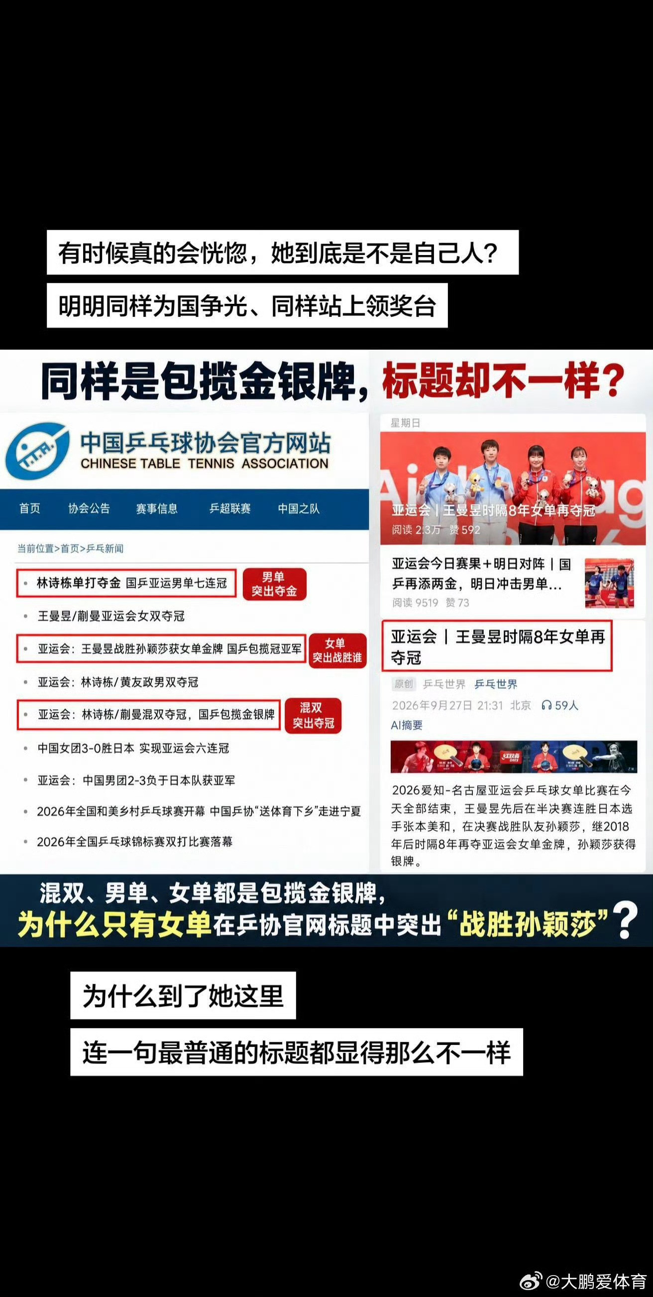 孙颖莎乒协为何存在两种叙事标准​​​