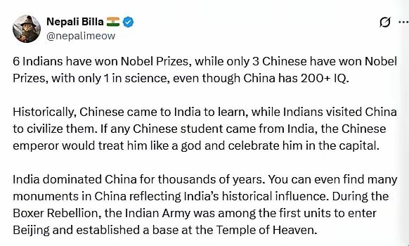 印度人这种迷之自信还真是学不来，啥叫“印度主导中国数千年”？[捂脸哭]​​​