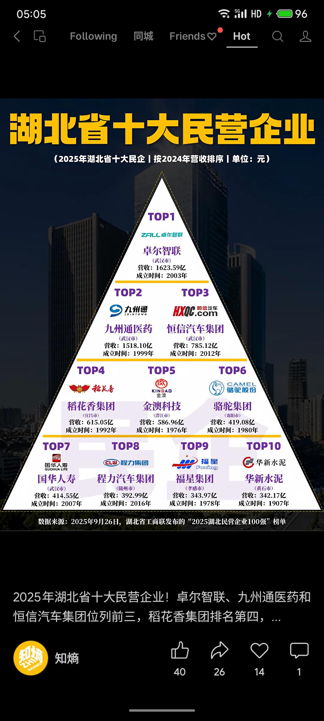 “2025年湖北省十大民营企业”榜单（按2024年营收排序，单位：元），由湖北省
