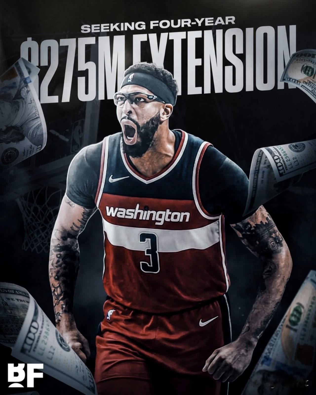 浓眉是真敢要啊，向奇才寻求一份4年2.75亿美元顶薪合同！据NBA记者报道，