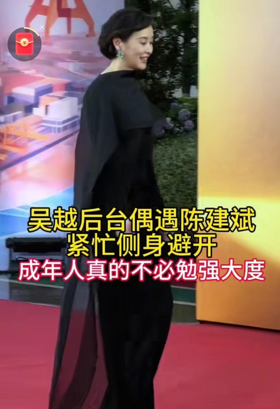 颁奖后台，一个两三秒的擦肩而过，戳中了很多人的神经。吴越迎面碰上陈建斌，对方身