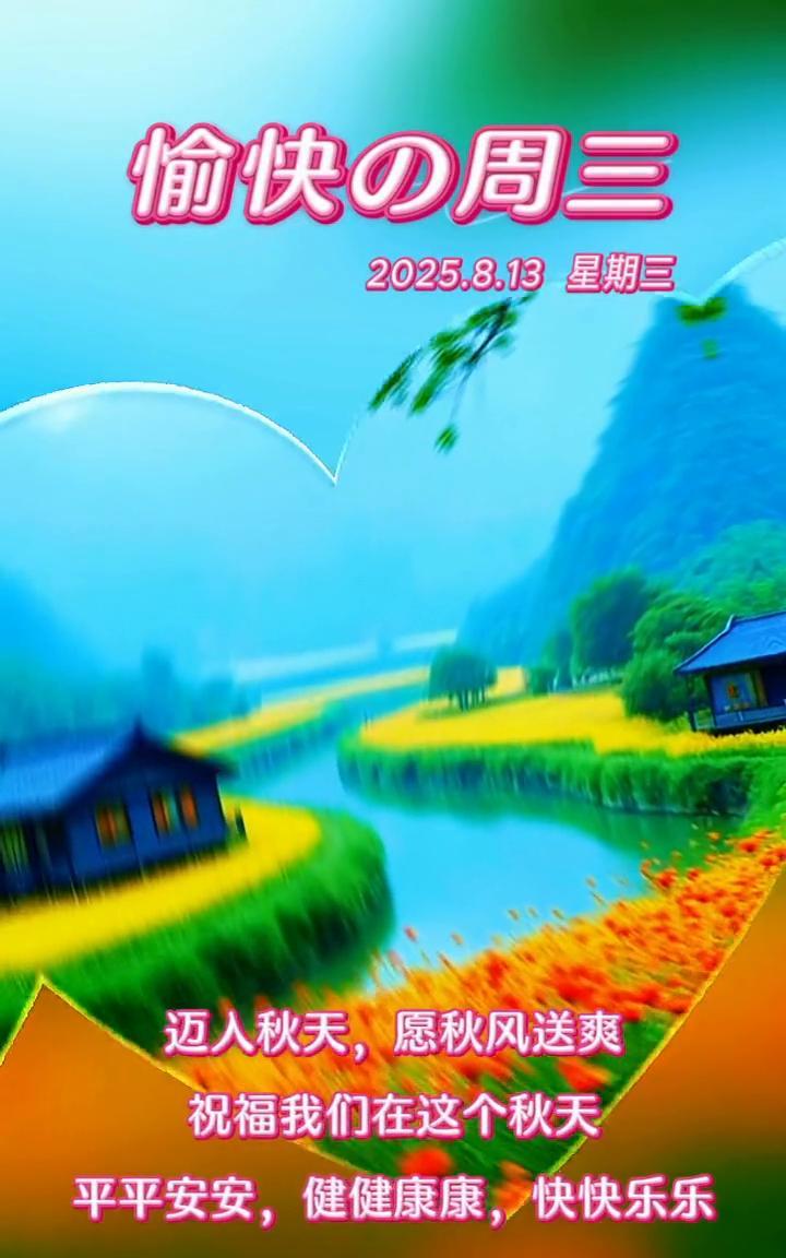 愉快周三。2025.8.13星期三。迈人秋天，愿秋风送爽。祝福我们在这个秋天平