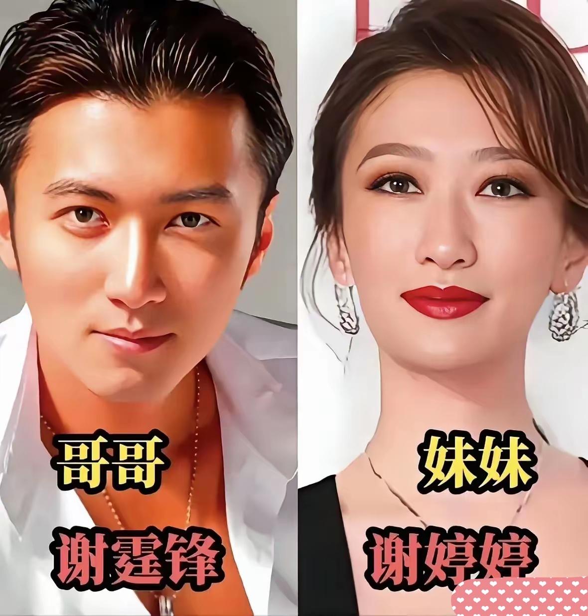 一众明星兄妹，强大的基因优势一目了然。章子怡与兄长脸型轮廓高度重合，一人精致明艳