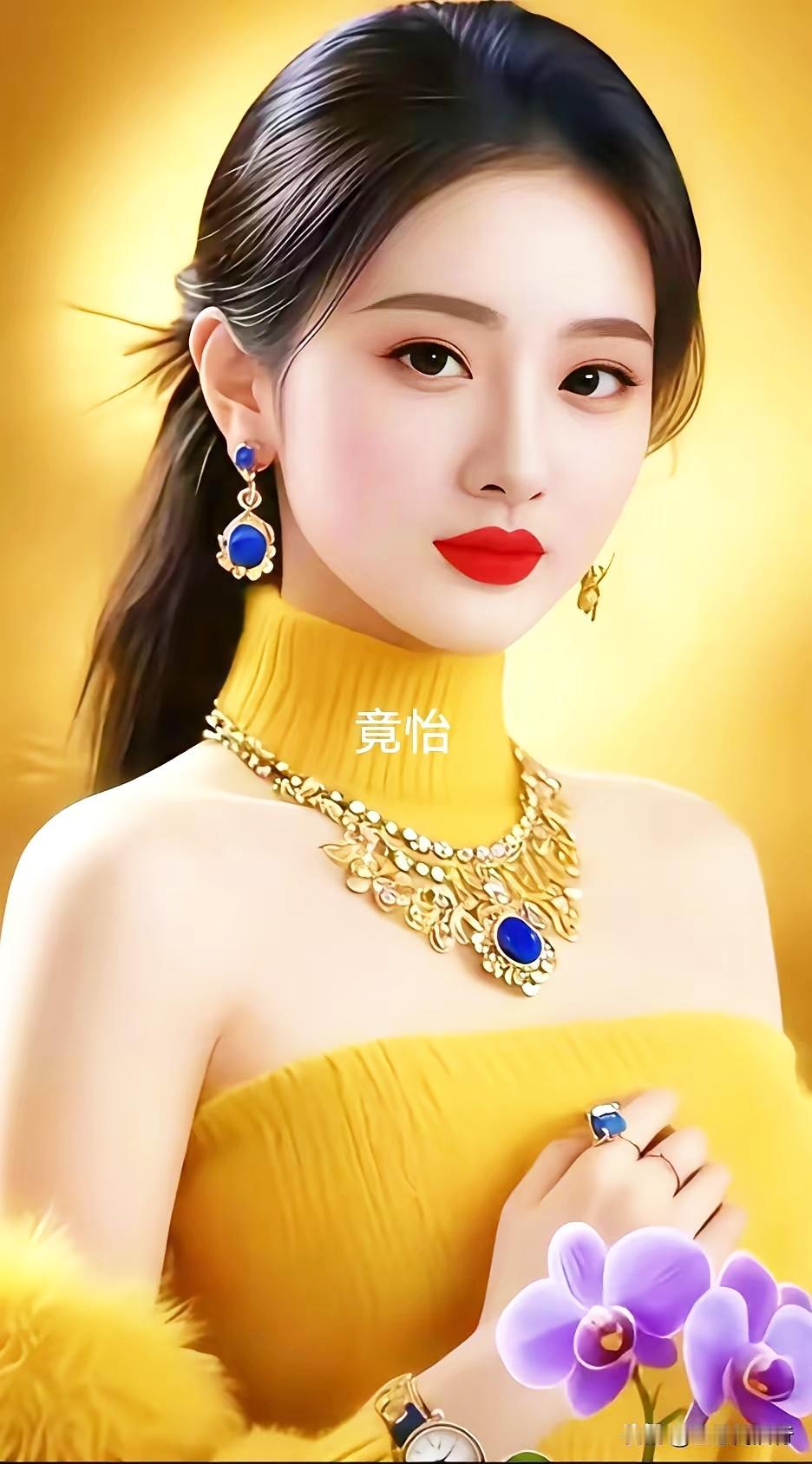 优雅气质，黄金珠宝闪耀，黄色礼服惊艳！