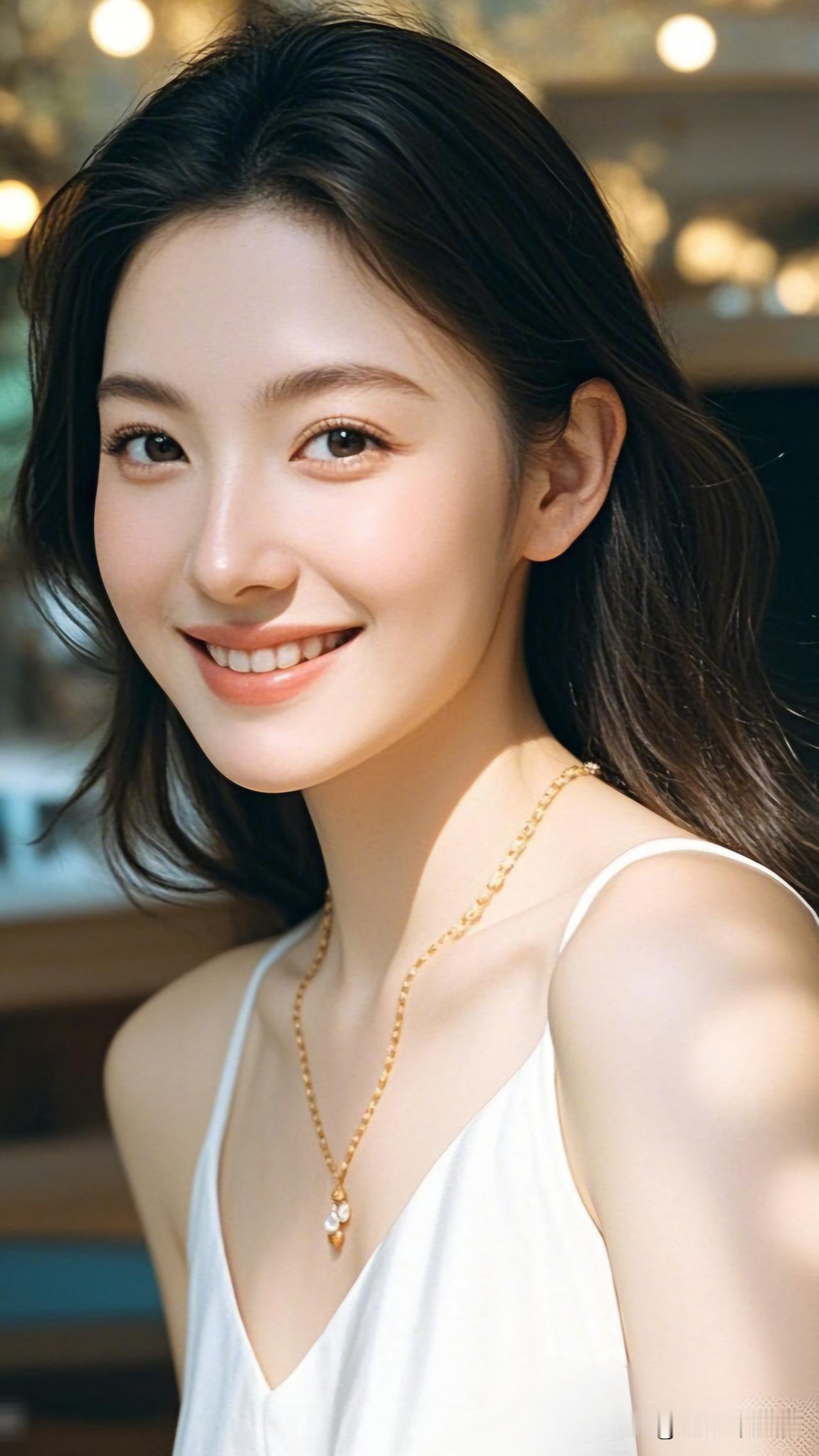 美人玉颜笑，金链玉花妍。每日晒出最美照片温柔甜美的微笑，搭配简约优雅的项链，尽