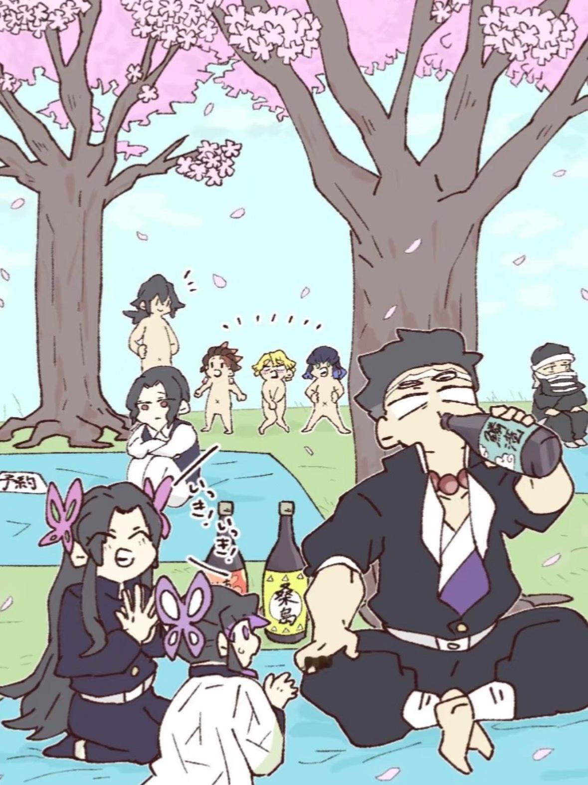 鬼灭之刃樱花季：鬼灭队成员春游赏樱花🌸又到樱花盛开的季节了，难得的假期，灭鬼