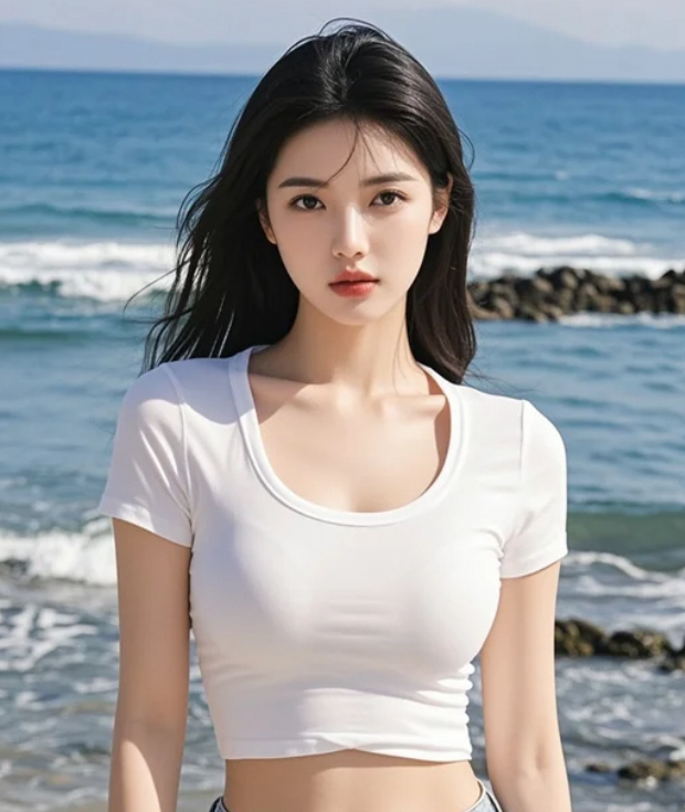海鸥飞过，她站在风景里静静微笑