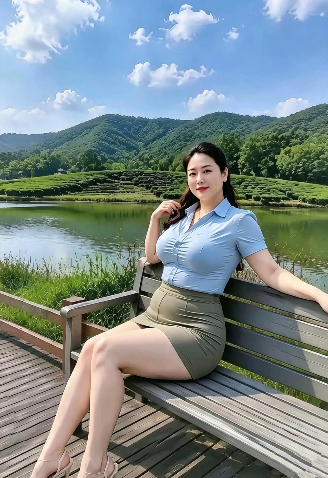 《湖山闲坐》碧水环山叠翠畴，晴云漫卷覆峰头。木椅闲依堤畔柳，清风漫拂素衫