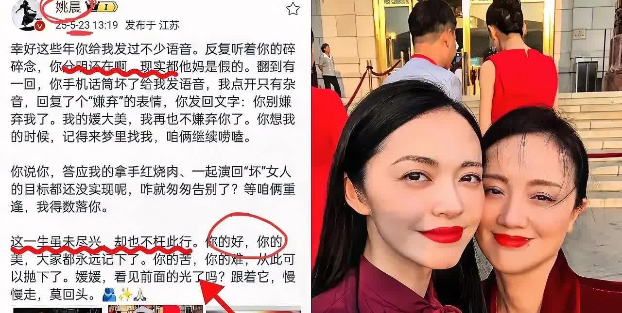 不得不说，多读书真的太有用了！姚晨发文怀念朱媛媛，短短几句话，真挚的情感