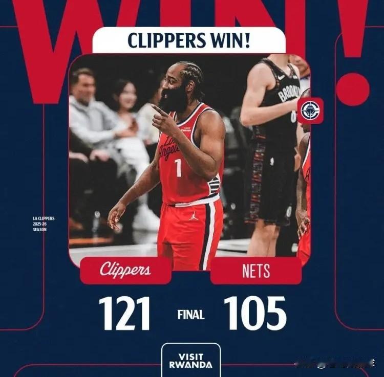 快船官方真是太胡来了！在今天快船客场以121：105大胜篮网的赛后，快船官方更新