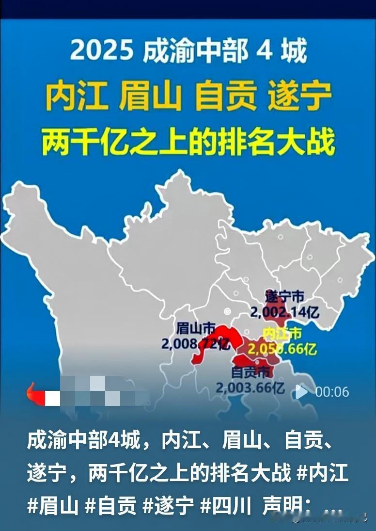 成渝中部四城内卷！全部突破2000亿，排名竞争太激烈🔥说到成渝双城经济圈